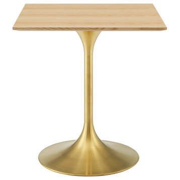 Lippa 28" Square Wood Dining Table, Gold Natural