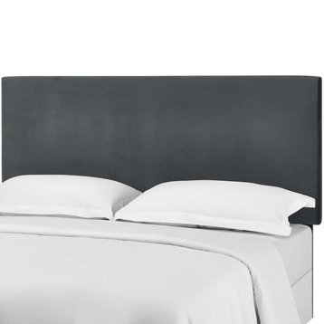 Contemporary Modern Bedroom King Size Headbaord, Velvet Fabric, Grey Gray