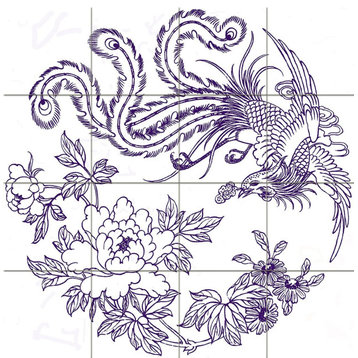 Tile Mural Chinese Patterns phoenix bird Backsplash 4.25" Ceramic Glossy