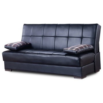 Comfortable Sleeper Sofa, Armless Design With Square Tufting, Black Leatherette