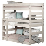 Sleep & Play USA - Helena Antique White Twin 3 Bed Bunk Bed - Our newly designed distressed Helena Antique White Twin 3 Bed Bunk Bed is a perfect fit for triplets or for trying to comfortably sleep 3 people in a compact space. This twin triple bunk bed features 3 stacked twin size beds that can be used for kids, teens, or adults. It is made of sturdy solid Pine finished with a water based low VOC distressed Antique White stain and no varnish applied. At a later date, it will separate into a twin size bed and low twin size bunk bed.