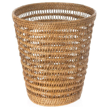 La Jolla Rattan Mesh Round Waste Basket, Honey-Brown