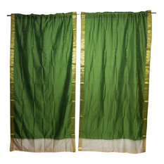 Mogul Interior - 2 Green Sheer Sari Panel Rod Pocket Draperies College Door Panel 84x44 - Curtains