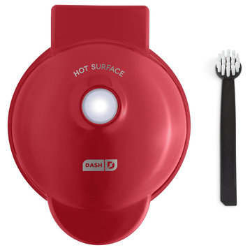 Deluxe Mini Maker for Individual Waffles, Hash Browns, Keto Chaffles with, Apple Red