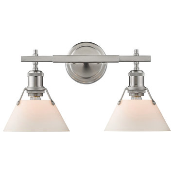 Orwell PW 2-Light Bath Vanity, Pewter With Opal Glass Shade