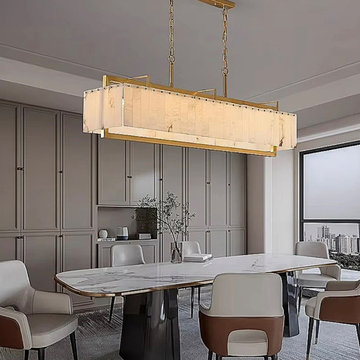 Spanish Alabaster Linear Chandelier – High-Rise Dining Room | LINKORI STELLOQ