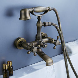 Traditional Antique Brass Finish Tub Faucet with Hand Shower - TSA011 - Tub And Shower Faucet Sets