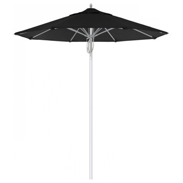 7.5' Patio Umbrella Silver Pole Fiberglass Rib Pulley Lift Sunbrella, Black