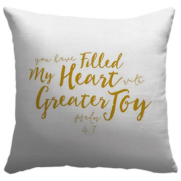 "Psalm 4:7 - Scripture Art in Gold and White" Outdoor Pillow 16"x16"