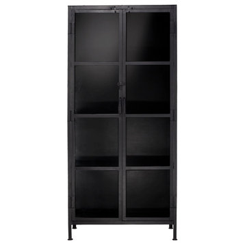 Union Tall Curio Cabinet, Black Iron and Clear Glass