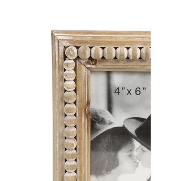 Natural Wood 3-Photo Folding Picture Frame w/ Wood Bead Detail