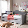 Jaiden Linen Fabric Upholstered Arched Back Sofa Daybed With Trundle, Gray