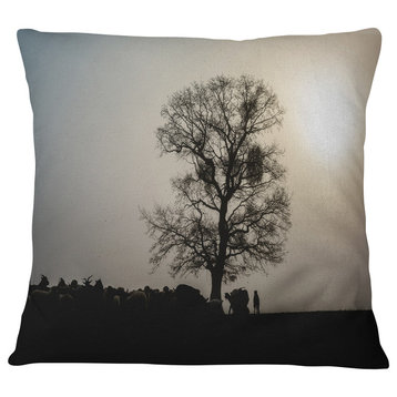 Frosty Spring Morning Sunrise with Tree Landscape Printed Throw Pillow, 16"x16"