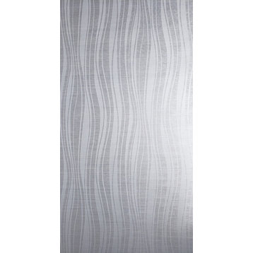 Gray Silver Flocked Wave Lines Velvet Textured Wallpaper, 27 Inc X 33 Ft Roll
