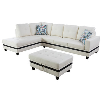 Lifestyle Furniture Lemonda Left-Facing Sectional & Ottoman in White/Black