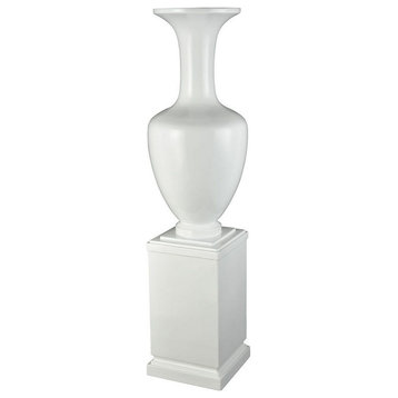 Transitional Vase On Rectangle Pedestal Made Of Fiberglass In Gloss White Color