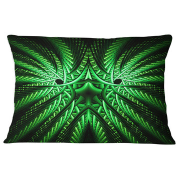 Glowing Green Fractal Flower in Black Abstract Throw Pillow, 12"x20"
