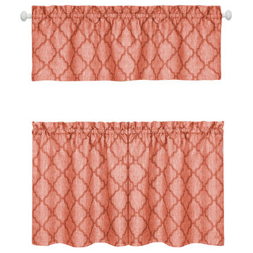 Colby Window Curtain Tier Pair and Valance Set, 58"x36", Orange