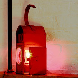 Scarlett Red Vintage Urban Up-cycled Industrial Road Workers / Railway Lantern - Table Lamps