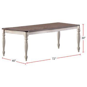 Rubber Wood Dining Table with 2 Leaves in Antique White and Grey