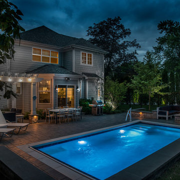 Northbrook, IL Compact Pool with Cover, Fire Pit and Swim Resistance Machine
