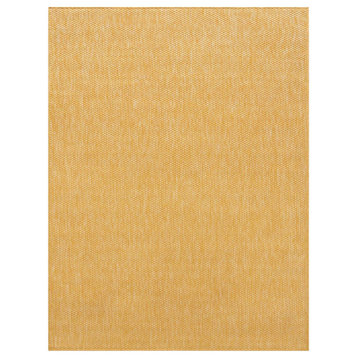 Solid Outdoor Rug for Patio or Balcony, Mottled Yellow, 6'7"x9'2"