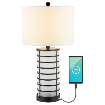 Jayce 27" Modern Industrial Iron Nightlight LED Table Lamp With USB, Black
