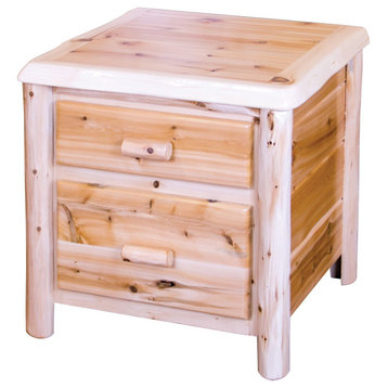 White Cedar Log 2-Drawer Nightstand with Legs