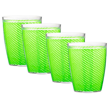 Kraftware Fishnet Double Wall Glasses, Lime Green, 14 oz, Set of 4