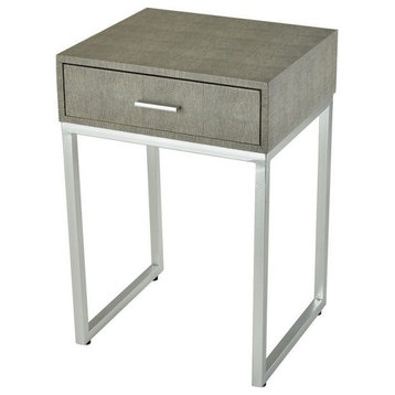 1 Drawer Faux Shagreen Wood and Metal Indoor Accent Table in Silver Finish Sled