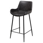 Design Tree Home - Cougar Counter Stool, Distressed Gray Leather - This uniquely modern counter stool is enhanced with a wide, curved supportive back and seat covered in faux leather. The slender legs are sturdy and chic with a matte black finish to give them a bold, dramatic look for your contemporary dining space or even in a living area. The seat height is 25.5"