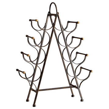 Luxe Rustic Old World Tabletop 8 Bottle Wine Rack, Iron Pyramid Portable Handle