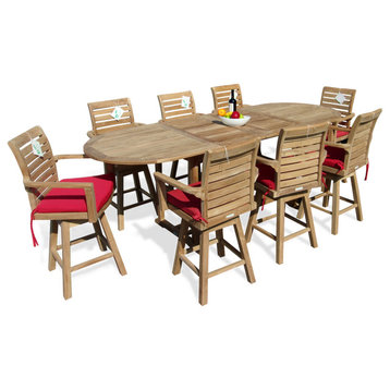 108" Teak Counter Extension Table, 8-Swivel Chairs