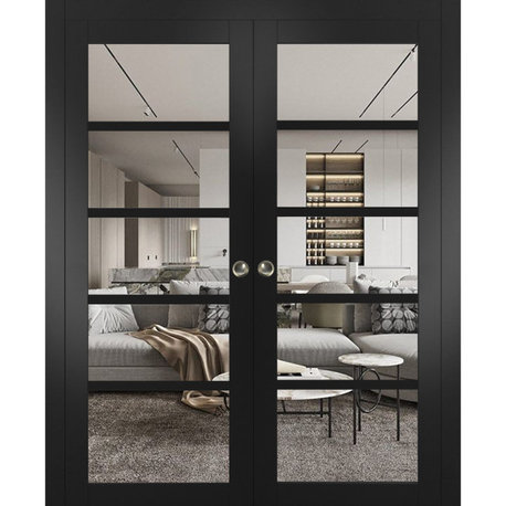 Sliding Interior Double Pocket Doors|Quadro 4522 Black|Clear Glass 72x80