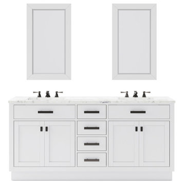 Hartford 72" Double Sink Marble Countertop Bath Vanity, White, Vanity With Small