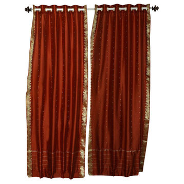 Rust Ring Top  Sheer Sari Cafe Curtain / Drape / Panel  - 43W x 36L - Piece