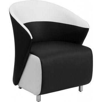 Black Leather Curved Barrel Back Lounge Chair With Melrose White Detailing