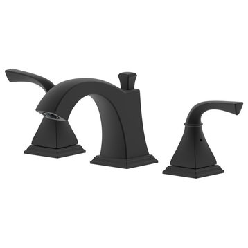 Kaden Double Handle Matte Black Widespread Faucet, Drain Assembly With Overflow