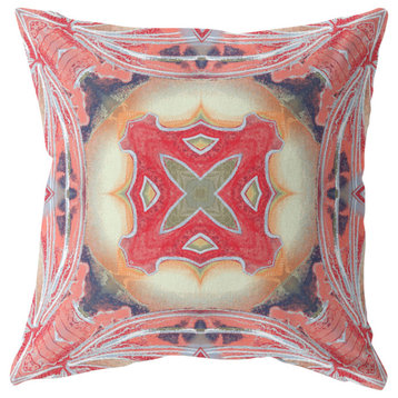 20" Peach Red Geo Tribal Suede Throw Pillow