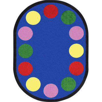 Kid Essentials Rug, Lots of Dots, Multicolored, 5'4"x7'8" Oval