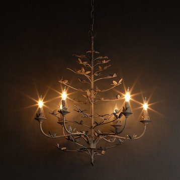 Oversize 30 in Leaf Branch Tiered Chandelier 6 Light Botanical Rust Iron Leaves