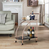 Shannon Contemporary Black Glass Serving Cart, Rose Gold