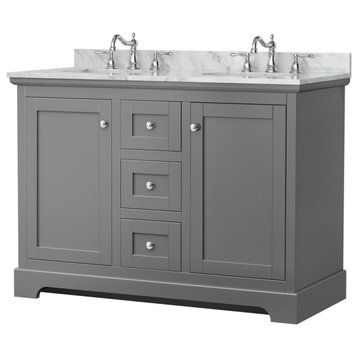 Avery 48" Dark Gray Double Vanity, Carrara Marble Top, Oval Sinks, No Mirror