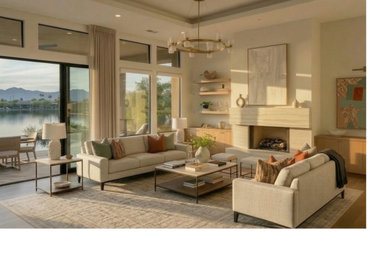 Example of a large trendy vinyl floor living room design in Phoenix
