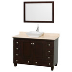 Wyndham Collection - Acclaim 48" Espresso Single Vanity, Ivory Marble Top, Pyra White Sink, 24" - Sublimely linking traditional and modern design aesthetics, and part of the exclusive Wyndham Collection Designer Series by Christopher Grubb, the Acclaim Vanity is at home in almost every bathroom decor. This solid oak vanity blends the simple lines of traditional design with modern elements like beautiful overmount sinks and brushed chrome hardware, resulting in a timeless piece of bathroom furniture. The Acclaim is available with a White Carrara or Ivory marble counter, a choice of sinks, and matching Mrrs. Featuring soft close door hinges and drawer glides, you'll never hear a noisy door again! Meticulously finished with brushed chrome hardware, the attention to detail on this beautiful vanity is second to none and is sure to be envy of your friends and neighbors