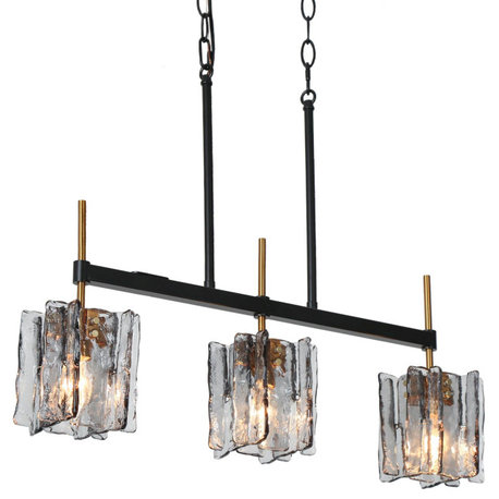 LNC Tucana Polished Gold and Matte Black Modern Kitchen Island Light, 3 Light