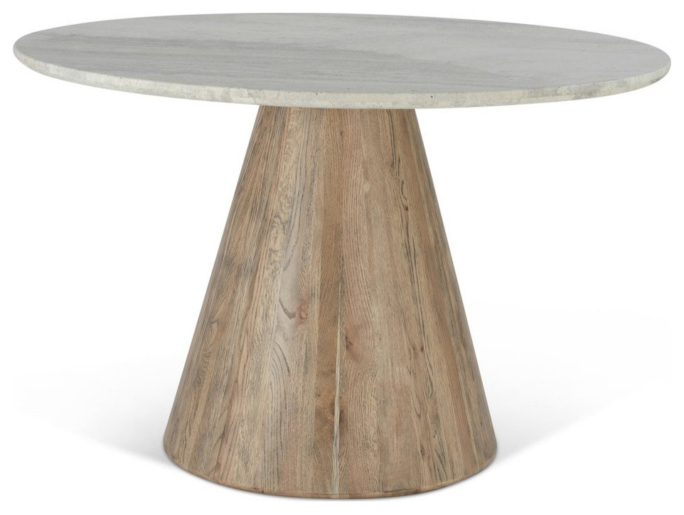 Caldera 48 Round Dining Table in White Travertine and Light Oak, 72 ...