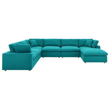 Commix Down Filled Overstuffed 7 Piece Sectional Sofa Set Teal