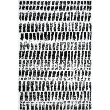 nuLOOM Grecia Shag Striped Area Rug, Black and White 7' 10"x10'