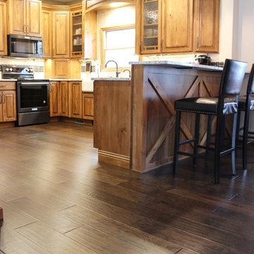 Rural Kewanee Kitchen Remodel With Rustic Beech Cabinets and White Sand Granite